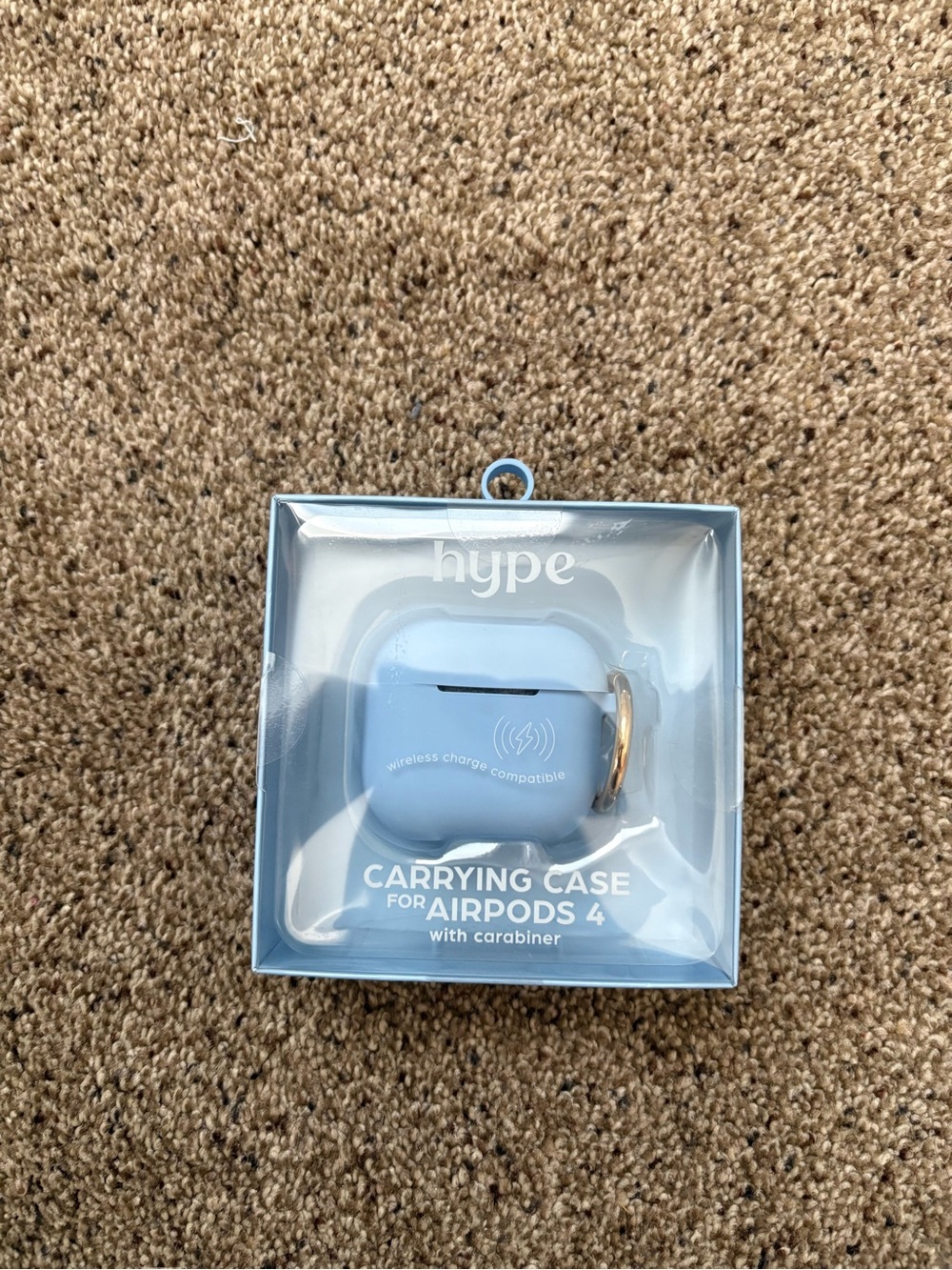 Hype AirPods 4 Silicone Carrying Case in Light Blue with Gold Carabiner